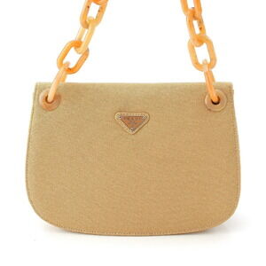 Prada Logo Chain Shoulder Bag Handbag Beige